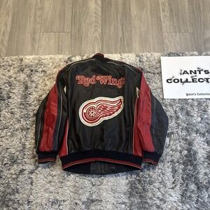 Vintage 90's Detroit Red Wings Leather Jacket GIII & Carl Banks NHL READ AS-IS